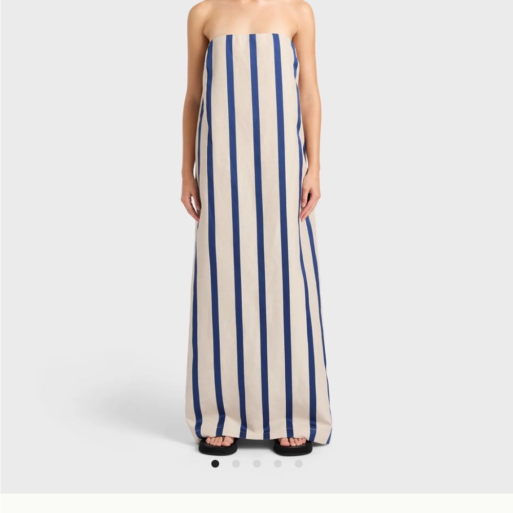 BONDI BORN Blue and White Striped Maxi Dress